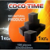 Кокосовый уголь COCO TIME - 1кг, 108шт, 22x22x22размер